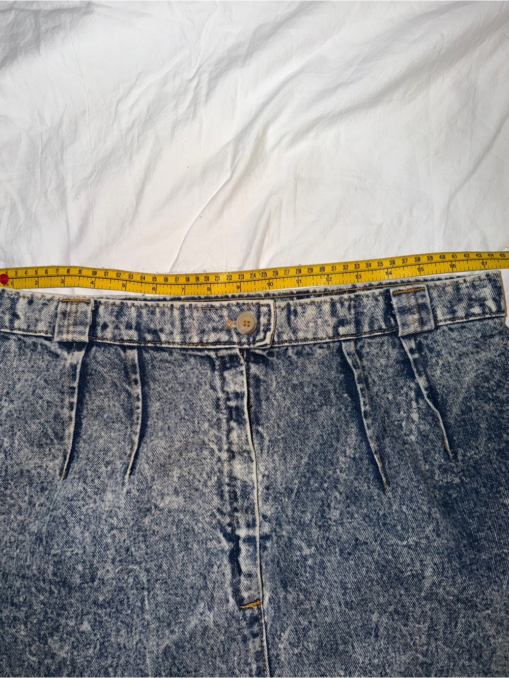 Vintage Venezia Acid Wash Denim Midi Skirt Size 18 Lace Inset Button Front - Picture 9 of 12